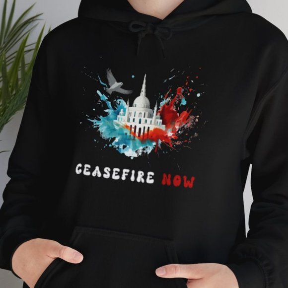 Ceasefire Now I Stand with Palestine Gaza Support Black Hoodie - Picture 1 of 10